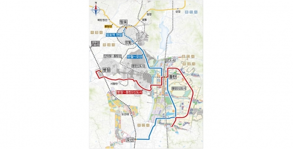 동탄 도시철도 기본계획안 트램 노선도(사진제공=오산시)